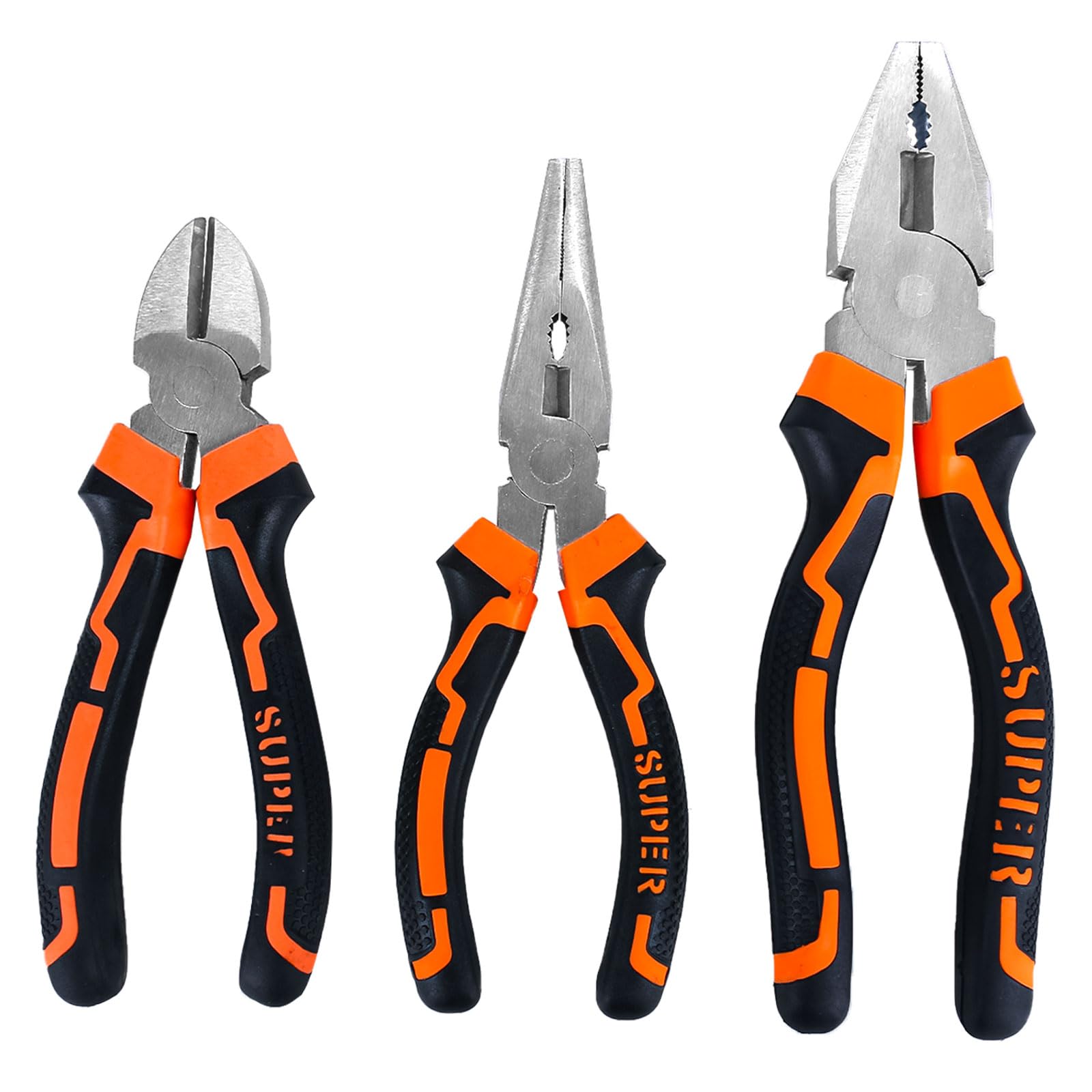 Set di 3 pinze: tronchese laterale, gioielli, elettricista, combinazione, naso ad ago, elettrici, pinze da taglio laterali per riparazioni professionali fai-da-te