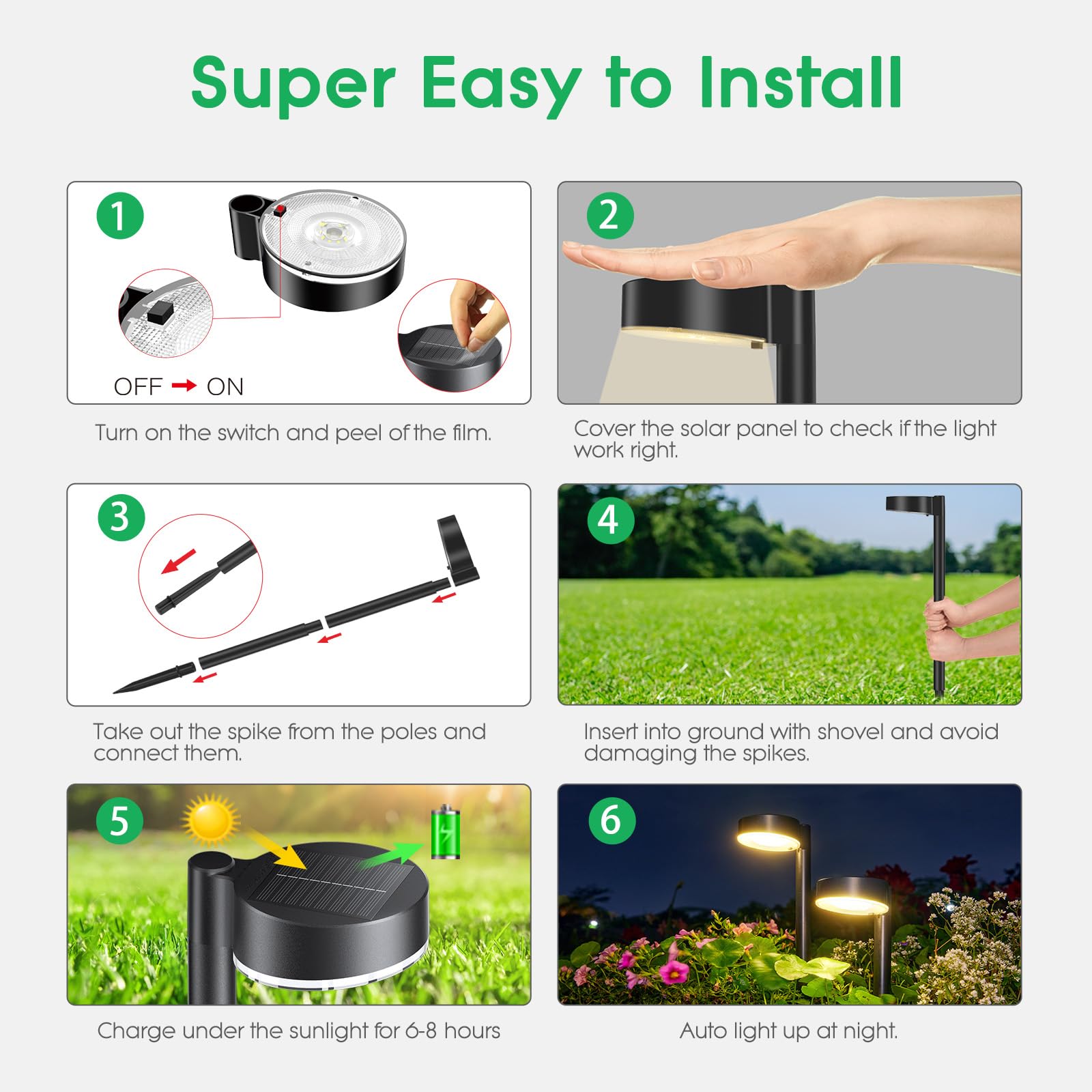 BUCASA Luci Solari da Giardino, 8 Pezzi Moderne Lampada Solare da Esterno con Luci LED Super Luminose, Impermeabili Luce Solare LED Esterno Decorazione per Prato, Patio, Cortile, Passerella, Regali