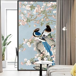 Peacock Flowers and Birds Decorative Window Privacy Film Static Cling Window Treatments Window Coverings Glass Sticker Decorative Film for Siding Glass Door27.5