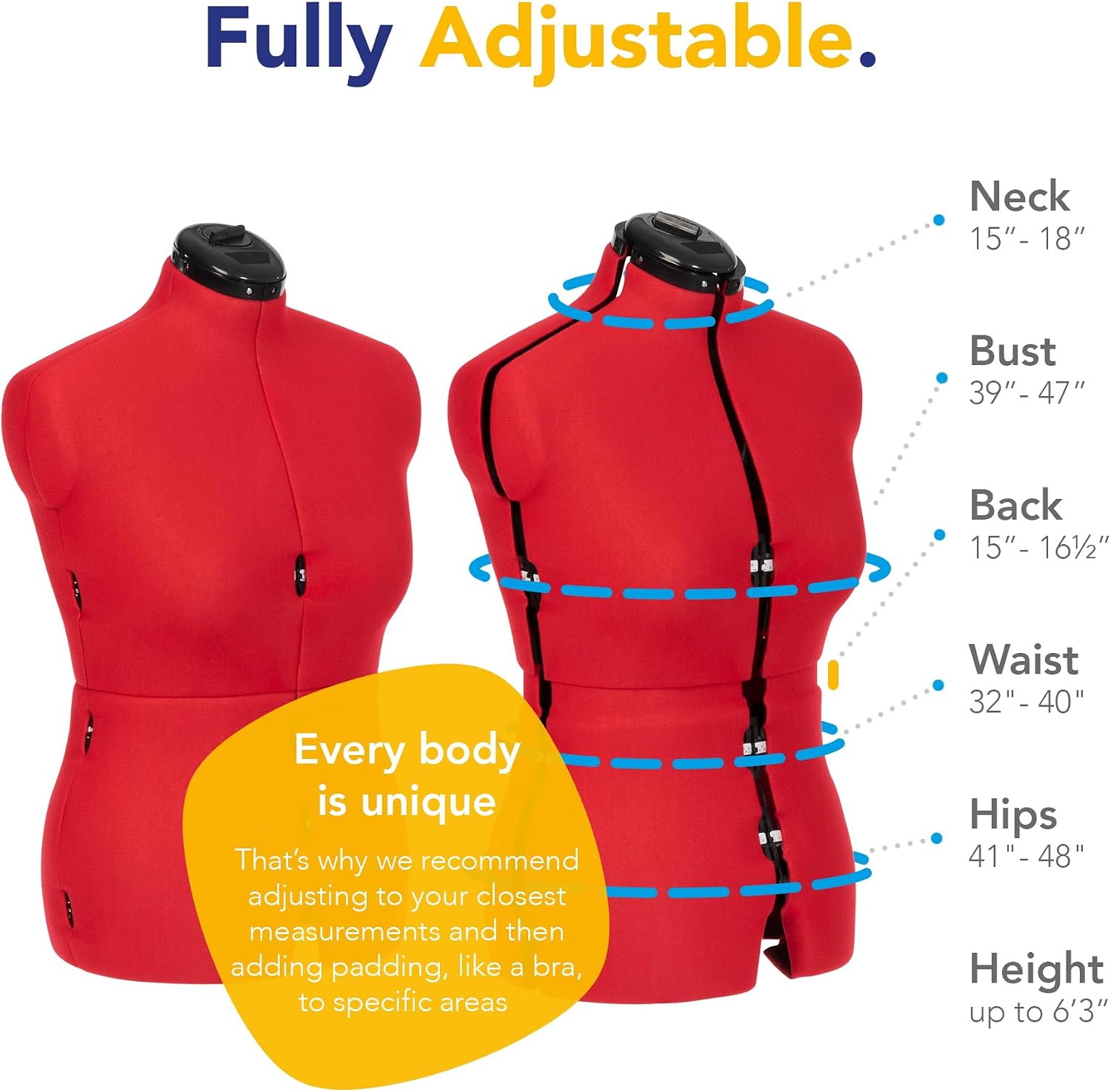 Adjustoform Sew Simple FG305 Adjustable Dress Form Poppy M-L (US Dress Size 10-16) 8 Part Female Sewing Mannequin + Pin Grip Hem Marker