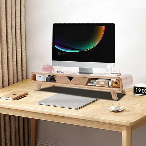 Miniatura 4 de Soporte elevador para monitor, soporte de escritorio grande de 24 pulgadas con 2 agujeros de alambre y deflector trasero, cajón en forma de V,