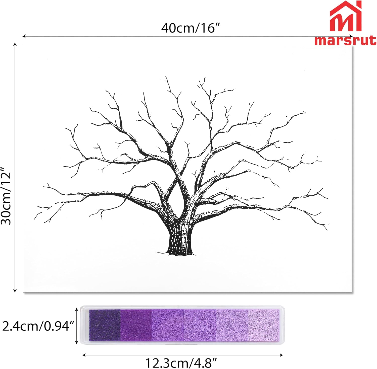 Marsrut Large Wedding Fingerprint Thumbprint Tree Family Guest Book, 12x16 Inch Canvas Painting Home Decoration Creative Signature Sign-in Balloons Decor for Party with Ink Pads (Purple)