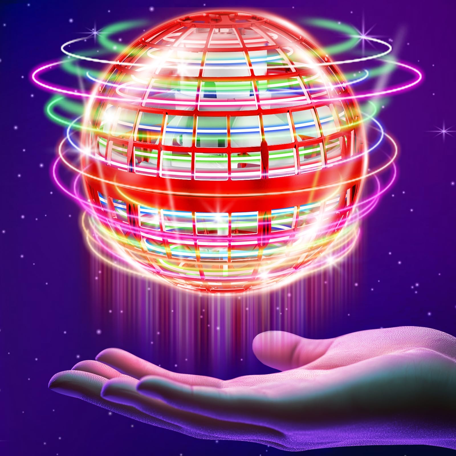 Flying Ball Orb Toys 2025, Upgraded Hover Orbi Ball Pro With RGB Lights, Magic Boomerang Hand Controlled UFO Mini Drone, Cool Stuff Globe Flying Spinner Smart Toys Gifts for Age 6+ Boys Girls Kids