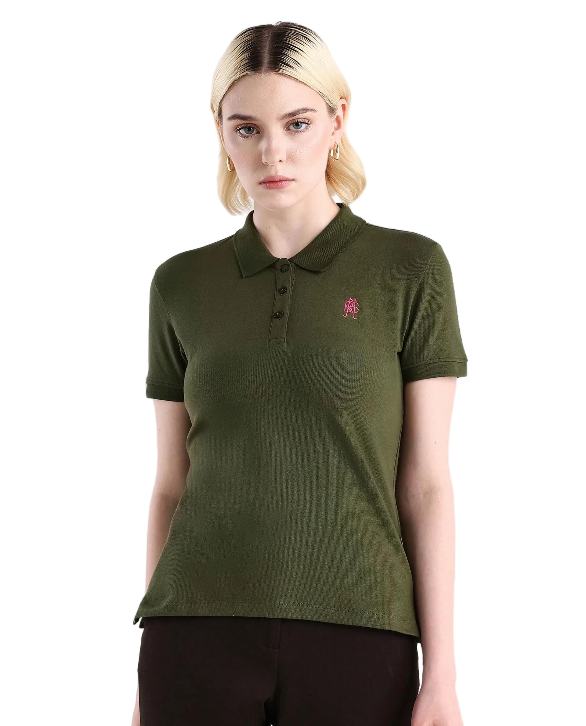 rareism Regular Solid Dark Olive Cotton Blend Short Sleeve Polo-picture-11