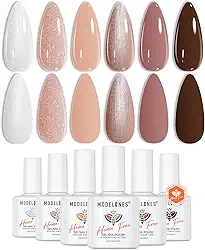 modelones Kit de esmalte de gel – Conjunto de 6 cores de esmalte de gel marrom nude outono sem hema, brilho brilhante, kit de esmalte de gel branco neutro de imersão em U v LED, presentes de manicure