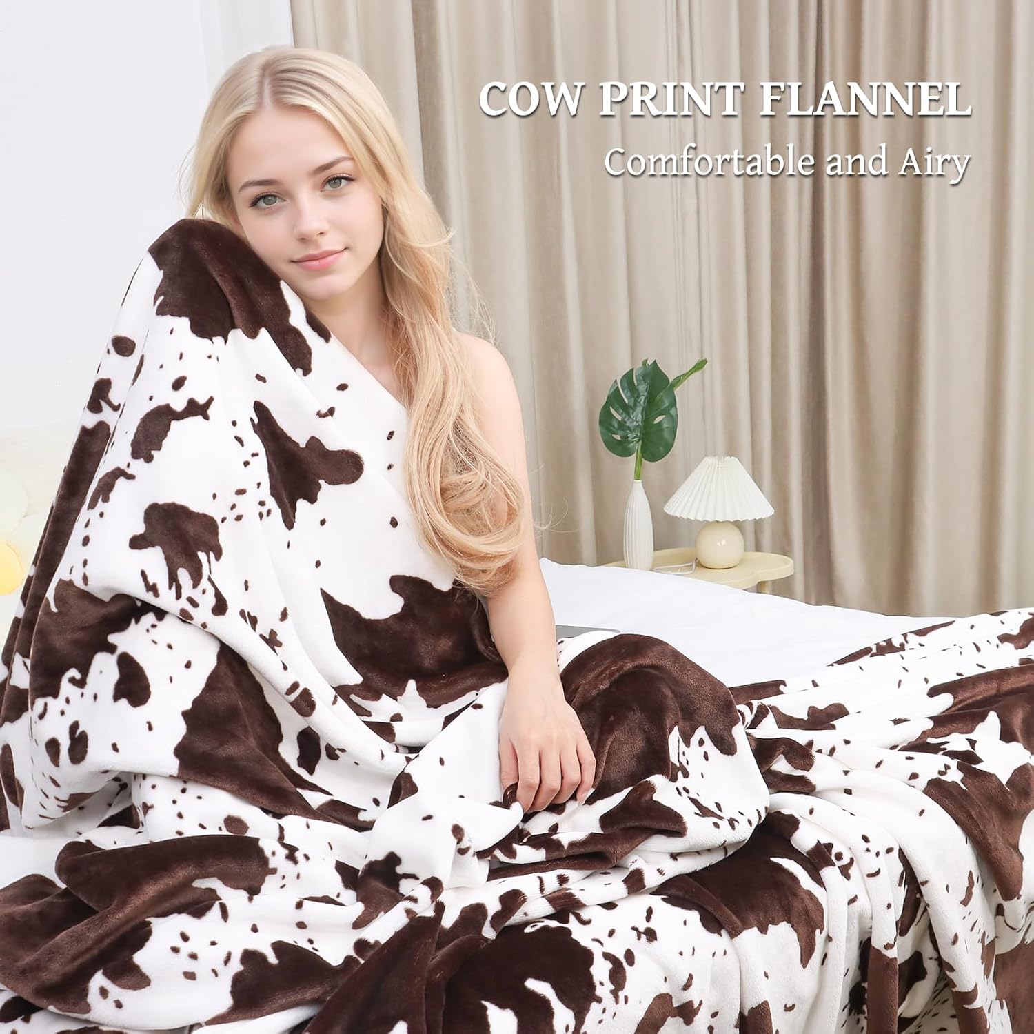 Cow Print Blanket for Couch Bed, Fuzzy Fleece Soft Blankets and Throws, Brown White Western Home Decor, All Season Cozy Gifts for Cow Lovers Women Men 50x60 Inches - Image 4