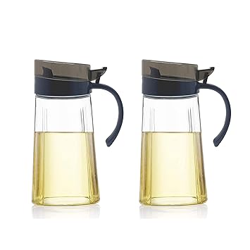 LDG WARE Glass Oil And Vinegar Dispenser Oil Jug Container Airtight And Leak Proof Design And Crystal Clear Glass Jug Precise Pouring Lid with Dust Free Cover 700 ML Random Color (V SHAPE FLIP OIL JUG -2PC)