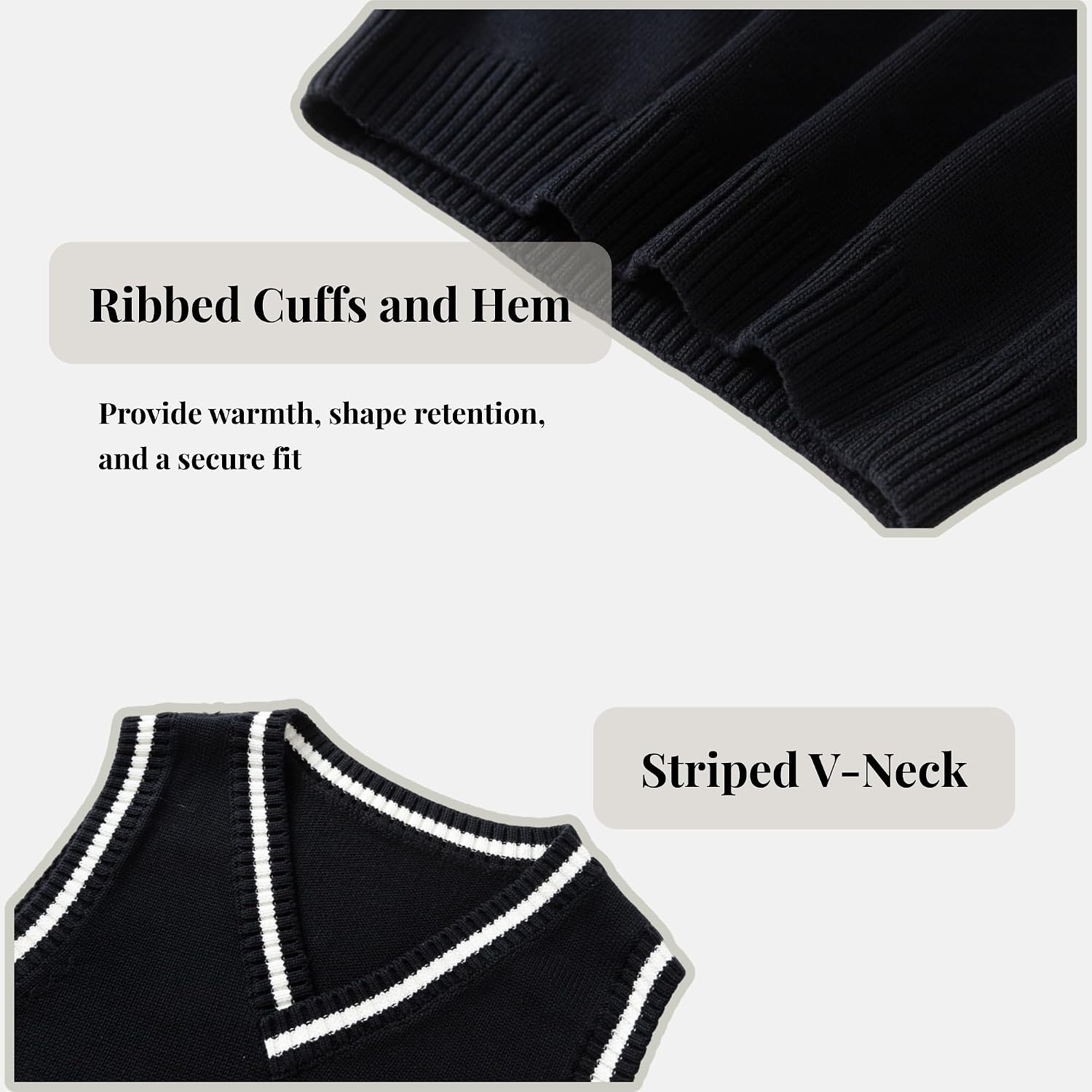 Everanne Boys Cotton V-Neck Sweater Vest Striped Collar School Uniform