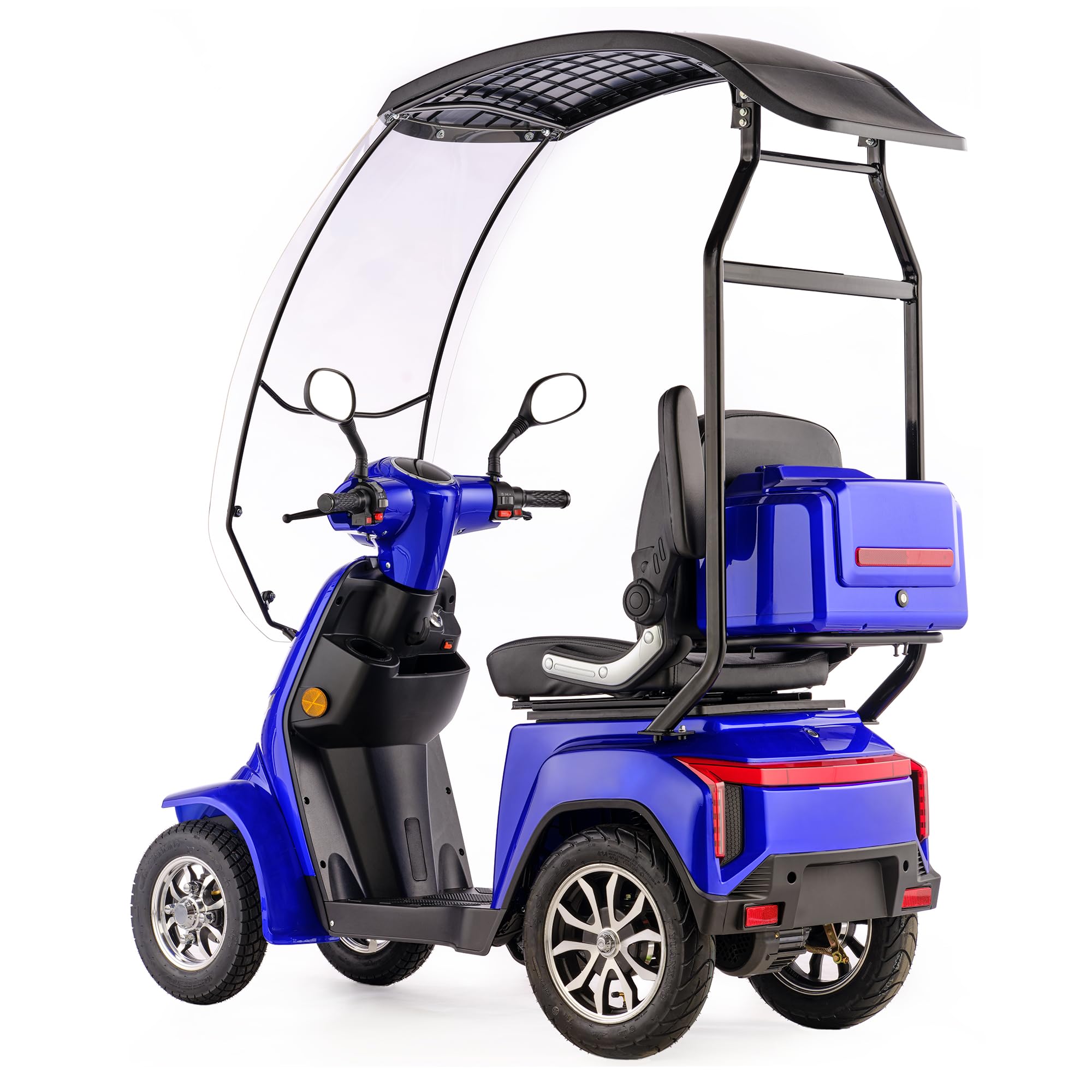 VELECO Gravis – 4-kołowy pojazd mobilny, w pełni zmontowany i gotowy do użycia – bezpieczny i stabilny – pełne oświetlenie LED – przestronne przechowywanie i uchwyt na kubek (niebieski)
