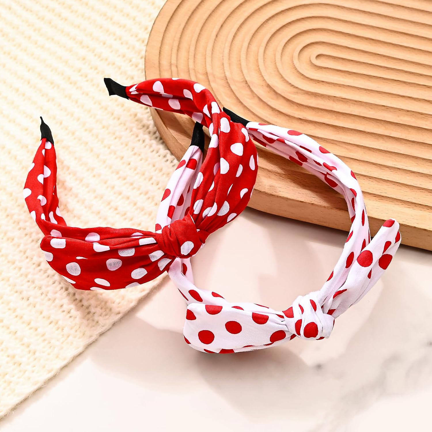 2-Piece Fashion Polka Dot Bow Headbands for Women & Girls, Cute Bow Knot Wide Headband, Stylish Retro Top Knotted Hair Accessories Head Bands (Red & White)