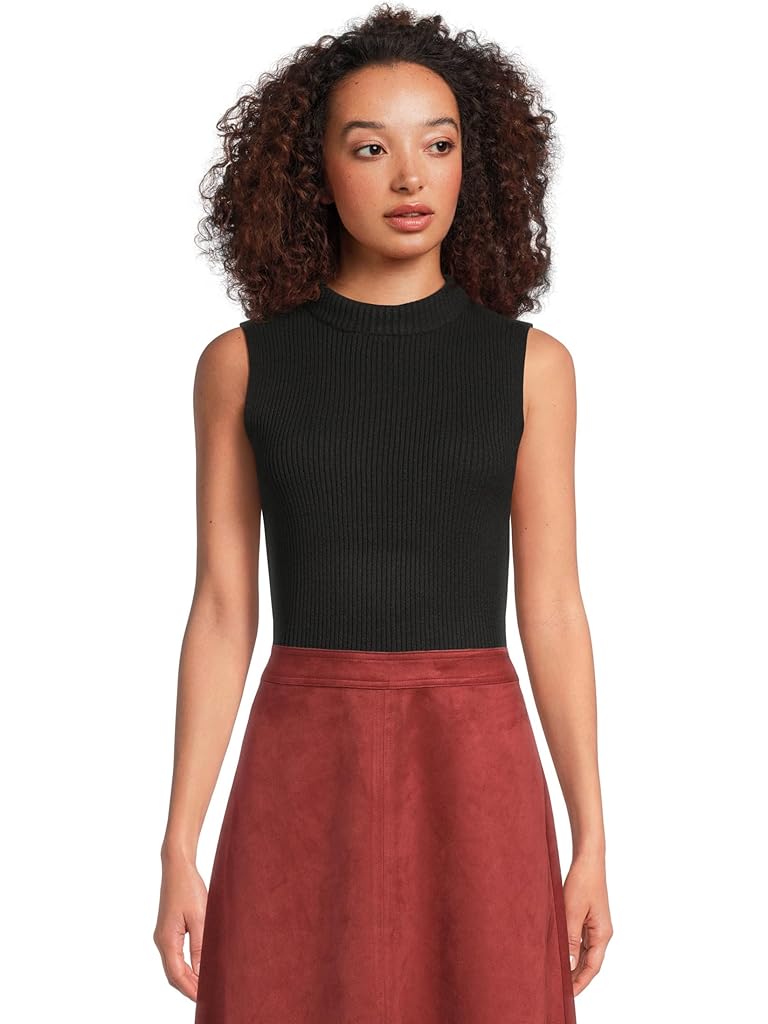 Black Vince Camuto Rib Sleeveless Mock Neck