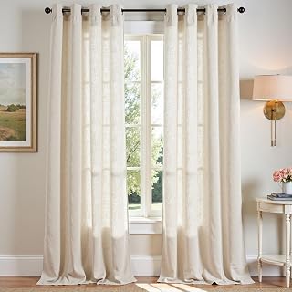 jinchan 108 inch Curtains Flax Linen Blend Semi Sheer Light Glare Filtering Extra Long Drapes for Living Room Dining Doorway Farmhouse Office Sunroom, Natural Beige, Wide 50" by Long 108", 2 Panels