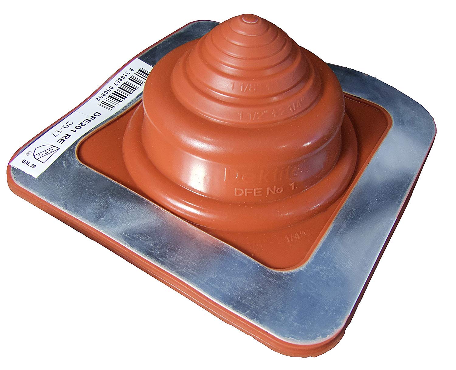 DEKTITE SQUARE BASE PIPE FLASHING BOOT: #1(DFE201RE) RED High Temp Silicone Square Base Flexible Pipe Flashing Dektite (for OD pipe sizes 1/4" - 2-1/4")