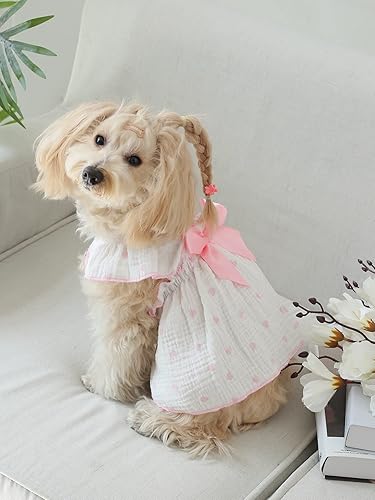 Miniatura 10 de QWINEE Vestido con estampado de corazón para perro y gato, decoración de lazo, lindo vestido de tutú para cachorro, falda tutú para chihuahua,