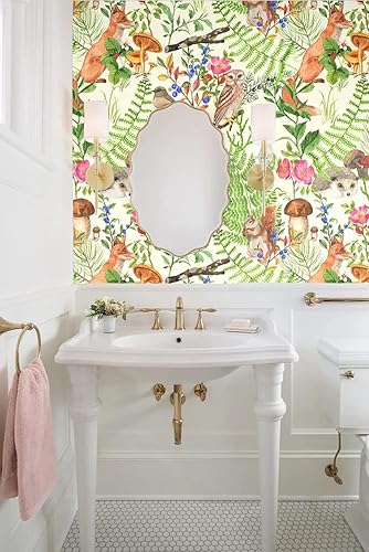 Miniatura 4 de Blooming Wall Papel tapiz autoadhesivo extraíble con diseño de animales en bosque verde, decoración de pared