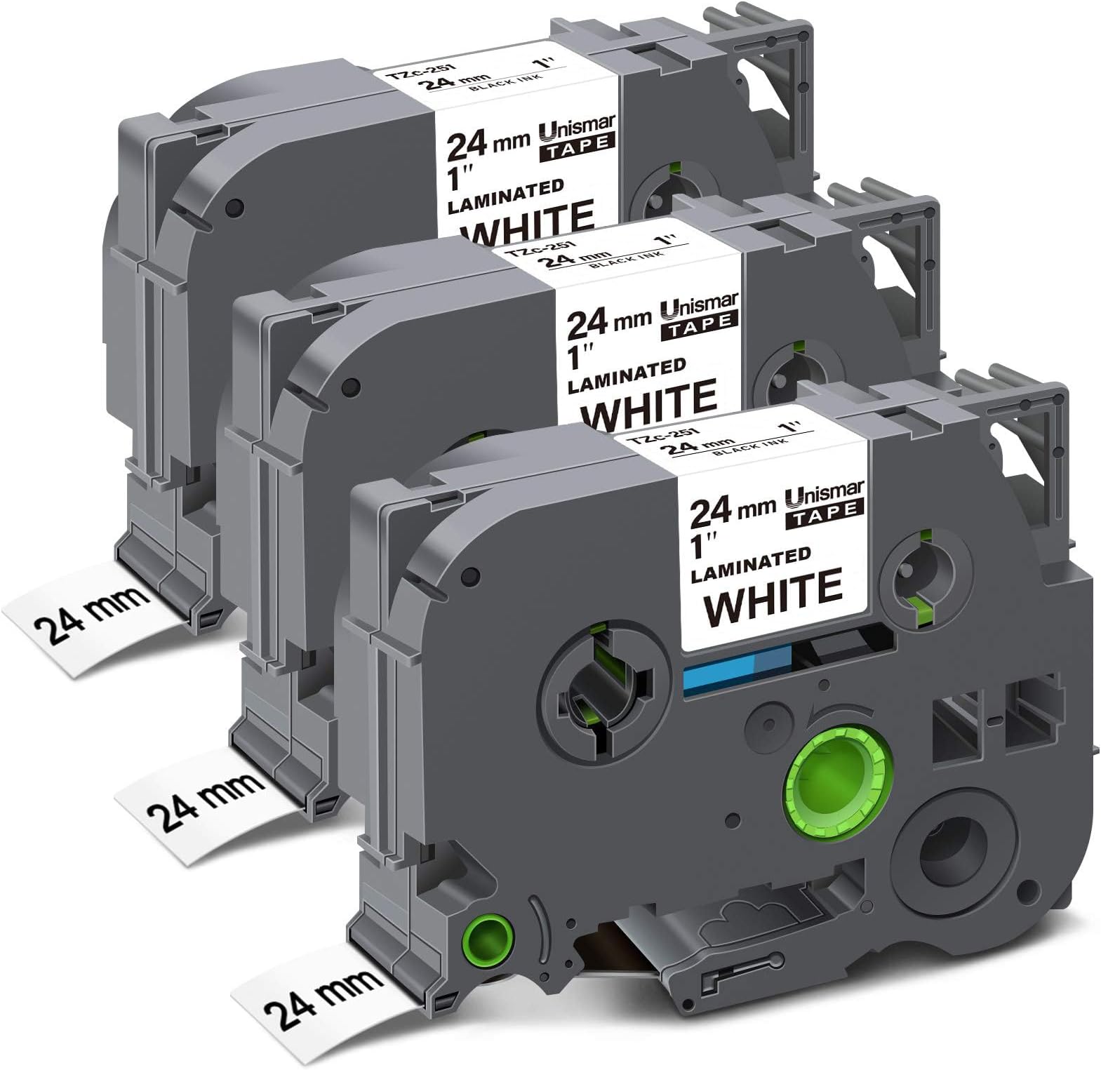 Unismar Tz Tape 24mm 0.94 Laminated White Compatible Label Tape Replacement for Brother PTouch TZe-251 TZ 251 TZe251 Use for PT-D600 PT-P700 PT-2430PC PT-D600VP PT-D800W PT-P900W, 1" x 26.2', 3-Pack