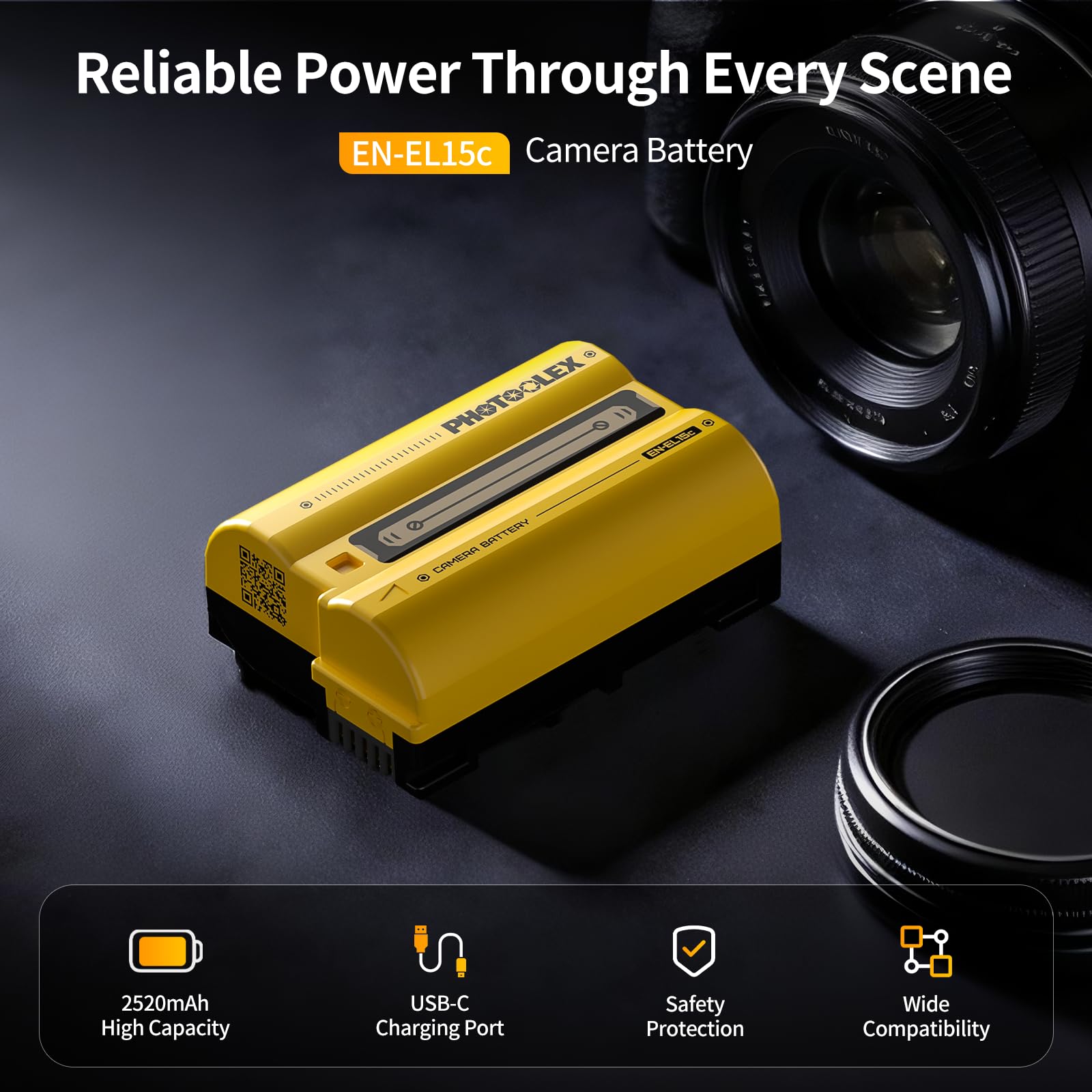 PHOTOOLEX EN-EL15c Batteria per fotocamera, 2520 mAh, USB-C, ricarica rapida, batteria di ricambio ricaricabile EN-EL15C, compatibile con Nikon ZR Z8 Zf Z6iii Z7II Z7 Z 6II Z6 Z5 D850 D810 D810A D780