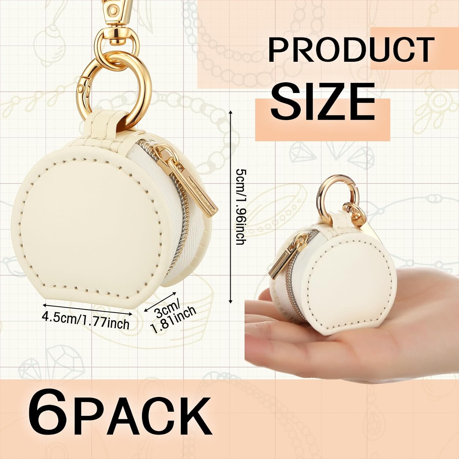 Nosiny 6 Pack Small Travel Ring Holder Keychain Portable Earring Jewelry Box Case Gym Sports Ring Organizer Gifts for Women(White)