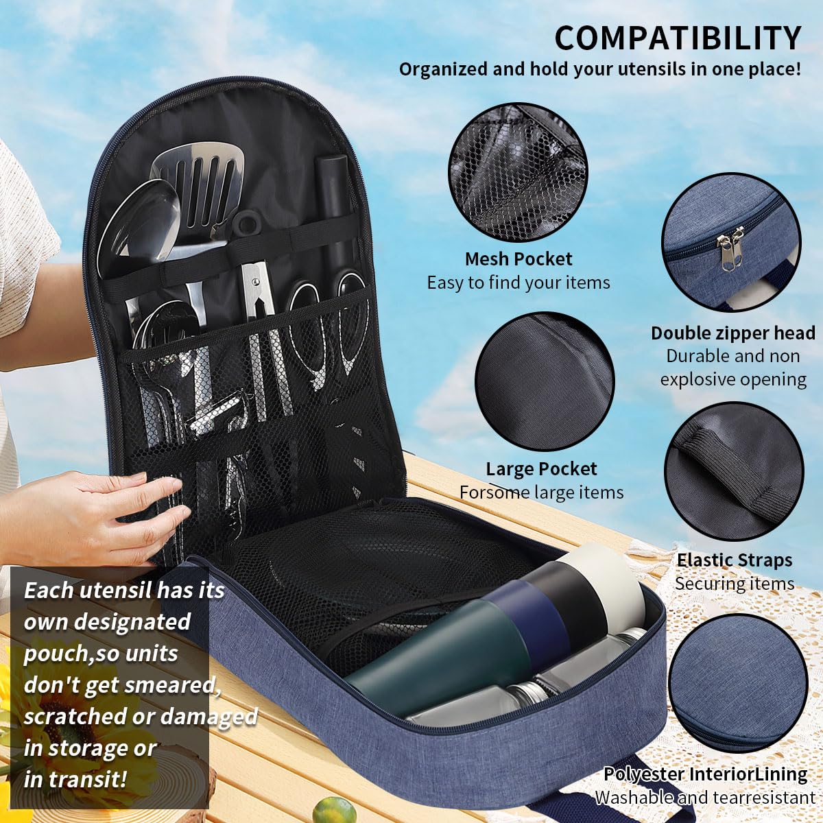 HOMQUEN Essentiels de Camping équipement de Camping, ustensiles de Cuisine de Camping Camping-Car Accessoires de Camping, randonnée en Plein air, Pique - Nique, Cadeaux de Barbecue, Outils de Camping