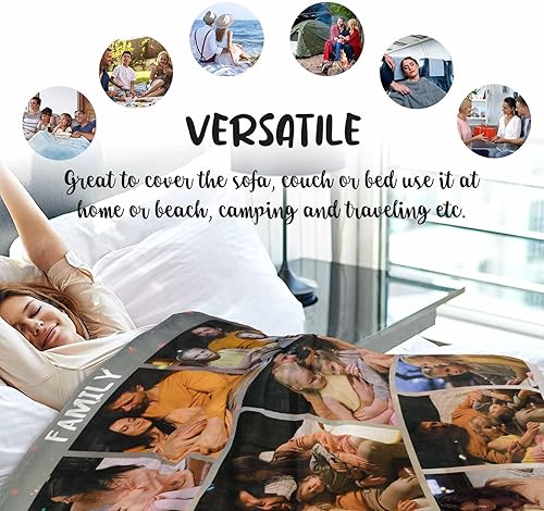 Miniatura 6 de Manta personalizable para la familia, manta personalizada con fotos, texto, collages de fotos, regalos para mamá, papá, abuela, abuelo, amigos,