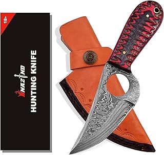 Handmade Damascus Hunting Knife with Sheath | Damascus Knives Damascus Steel Knife for Skinning, Camping, Outdoor | EDC 7.5 Inch Fixed Blade Bushcraft Knives for Men - BNAZIND