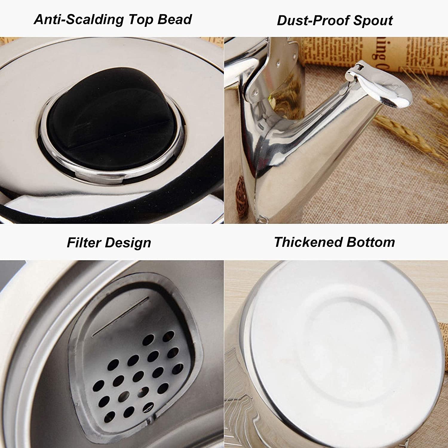 Hervidor de Agua silbante de Acero Inoxidable Extra Grueso y de Gran Capacidad, Ideal para cocinas de Gas, vitrocerámica, eléctricas y de inducción (Plateado, 7 l)