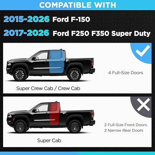 Miniatura 25 de PZ Estribos de acero inoxidable con espejo de 6 pulgadas, barra Nerf con escalón lateral, compatible con Ford F-150 2015-2024 2017-2024 F-250 F-350