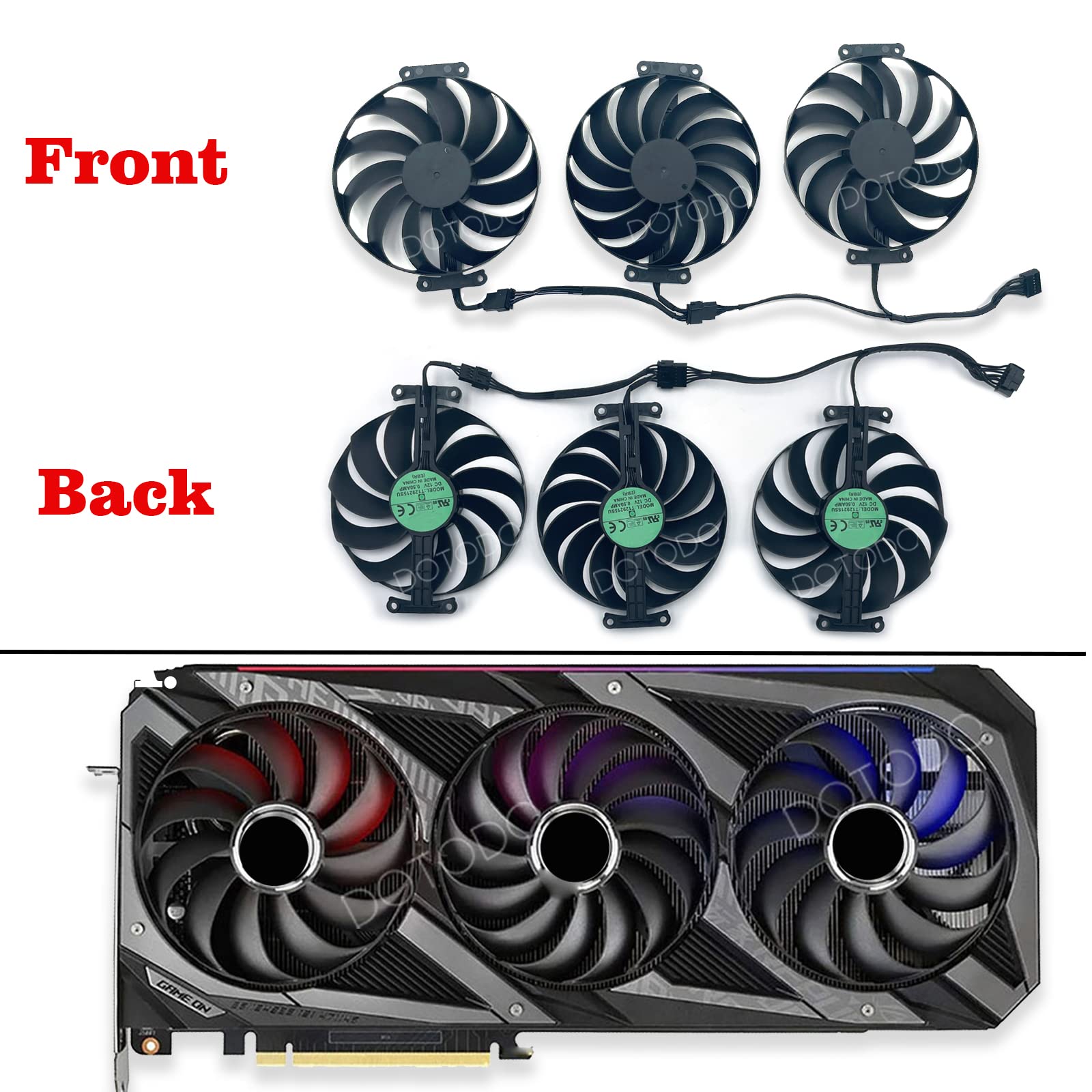 Ventilador de tarjeta gráfica de 95 mm T129215SU 12 V 0.5 A 7 pines para ASUS ROG STRIX OC GeForce RTX 3060 Ti 3070 3080 3090 Ventilador (Fan-ABC)