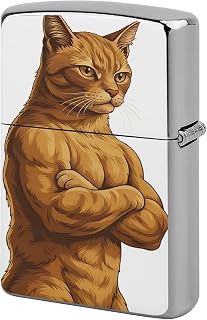 Muscular Cat Classic Copper Lighter Case Novelty Lighter House Vintage Cool Lighters Cover for Men Gifts