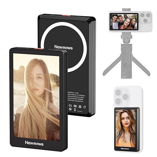Newmowa Black Magnetic Phone Vlog Selfie Monitor Screen, 1080P Wireless Recording, Using Phone Rear Camera for Selfie Vlog Live Stream TikTok, Compatible with iPhone(Support 4K 30fps Wired Recording) - Black