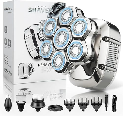 RUIM Afeitadora magnética 7D para hombres calvos, juego de regalo 5 en 1 con IPX7 impermeable, carga rápida USB-C, tiempo de ejecución de 90