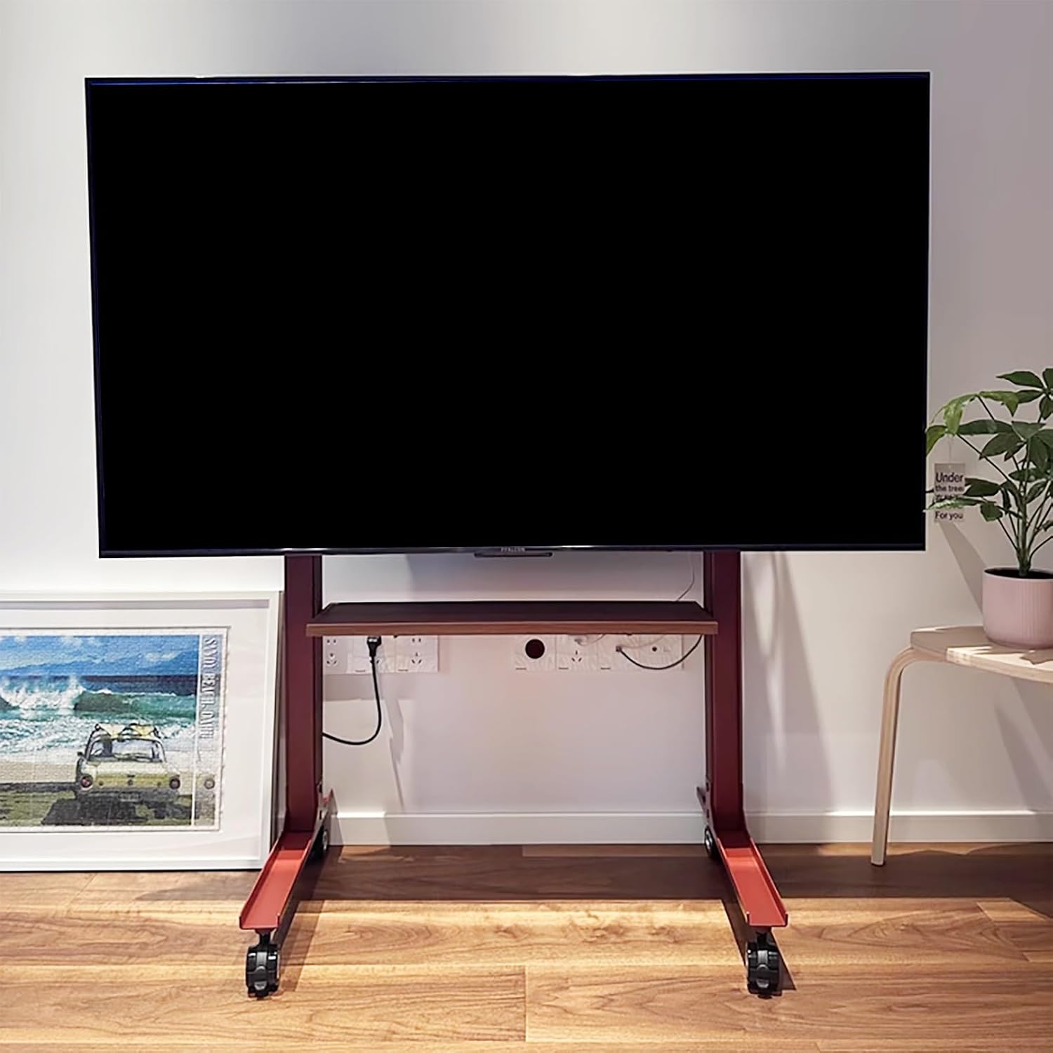 Mobile TV Cart for 40-75 Inch TVs, Height Adjustable Mobile TV Stand, Rolling TV Stand Mount with Wheels, Floor TV Stand with Storage Shelf, for Home, Office, Mall