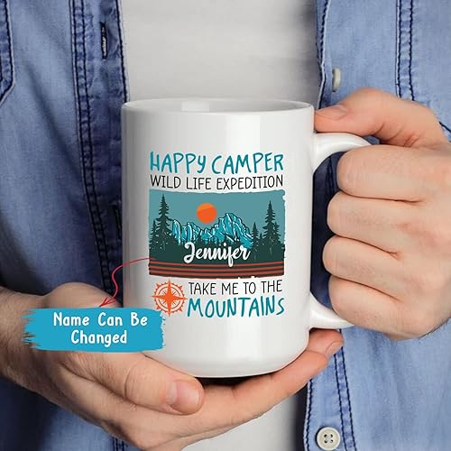Miniatura 3 de Taza de café con texto en inglés Happy Camper Wild Life Expedition Take Me To The Mountains, taza de campamento, regalos de campamento