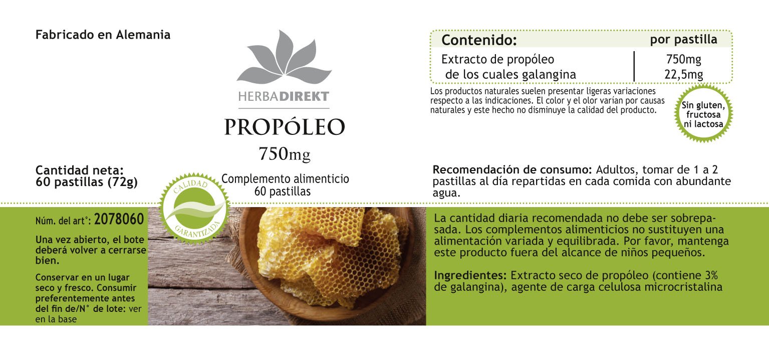 Propoli 750mg - 60 Compresse - 22,5mg Galangina | HERBADIREKT by Warnke Vitalstoffe - Qualità da farmacia tedesca