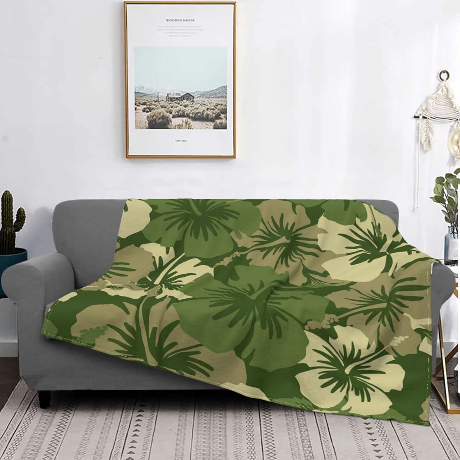 Hibiscus Olive Blanket Ultra Soft Micro Fleece Blanket Throw for Couch Sofa Bed