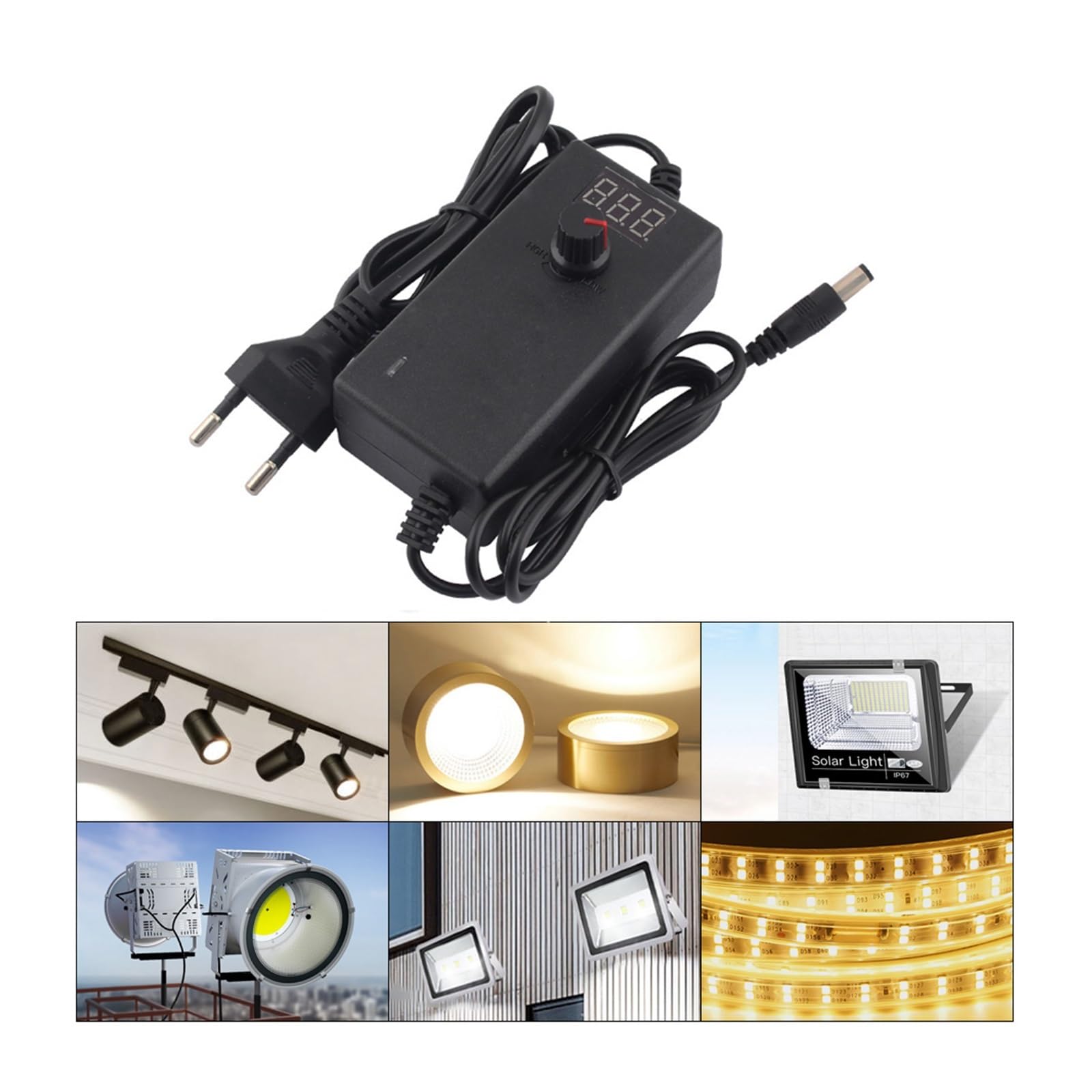 Adaptateur Secteur réglable AC à DC 3V-12V 3V-24V 9V-24V avec écran d'affichage d'alimentation Universel 12V 1A 2A Adaptateur de Chargeur de Commutation(with DC Female Male,US_3V-24V 1A)