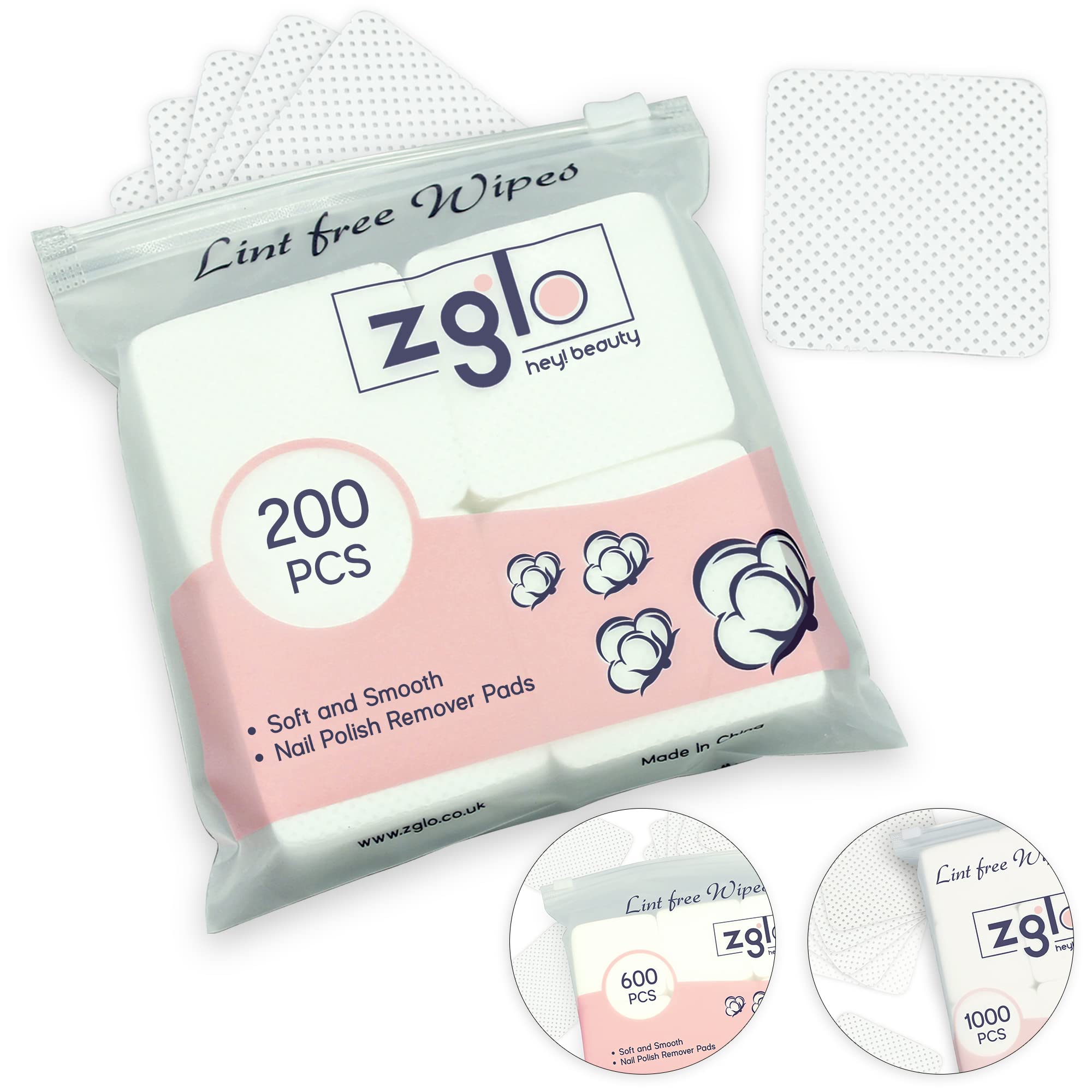 zgloLint Free Wipes for Nails - 200 Pcs Melt Blown Soft & Thick Super Absorbent Gel Nail Wipes with Zip Lock Bag for Manicure Pedicure at Home or Salon without Tear & Shear