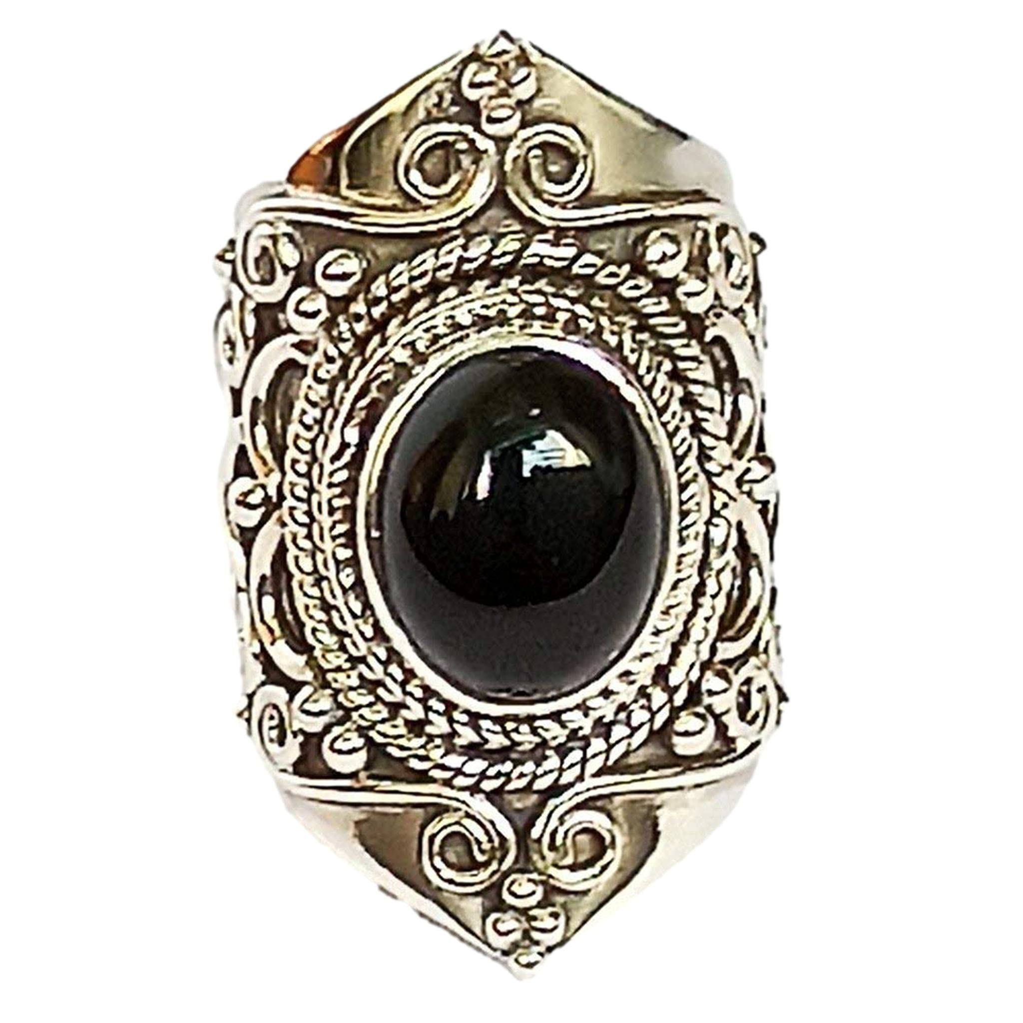 Silberring mit schwarzem Onyxstein | 925 Sterling Silber Handgefertigter Statement-Versprechensring für Frauen | Natürlicher Edelstein Boho Schmuck | Geburtsstein Juli | Geschenk für Sie
