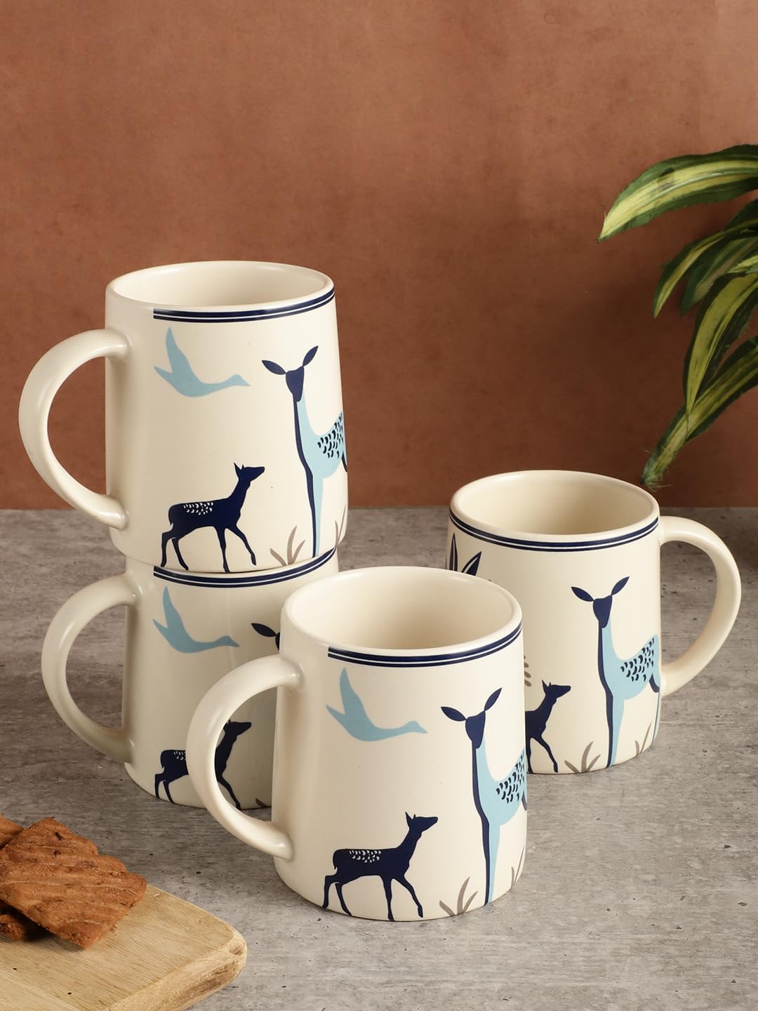 miah decor Ceramic Coffee Mugs Set of 4-350ml | Handmade Stoneware
