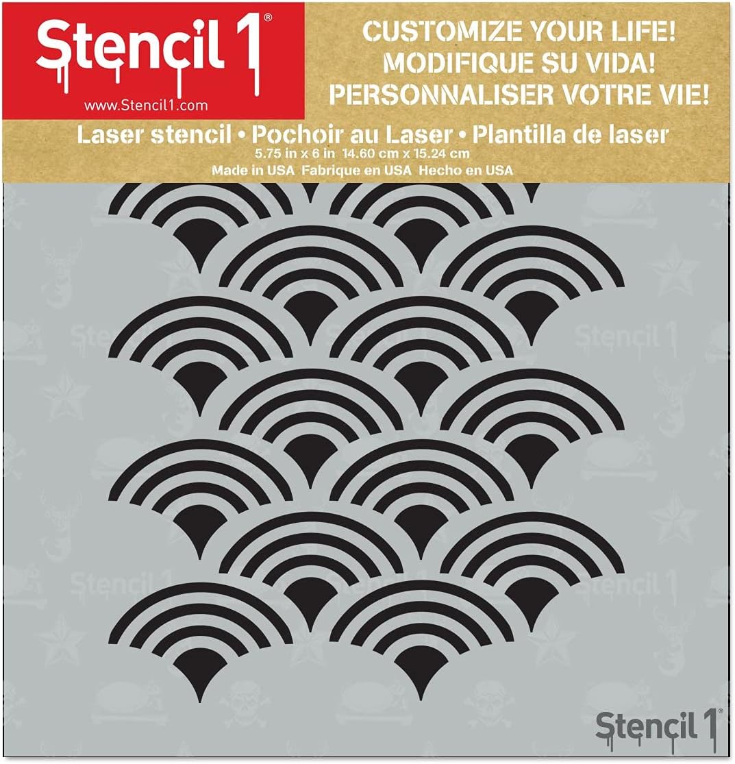 Stencil1 Scallop Stencil Attractive & Durable Quality Reusable Stencils for Painting - Create Stencil Crafts and Decor - Decor on Walls Fabric & Furniture Recyclable Art Craft - 5.75" x 6"