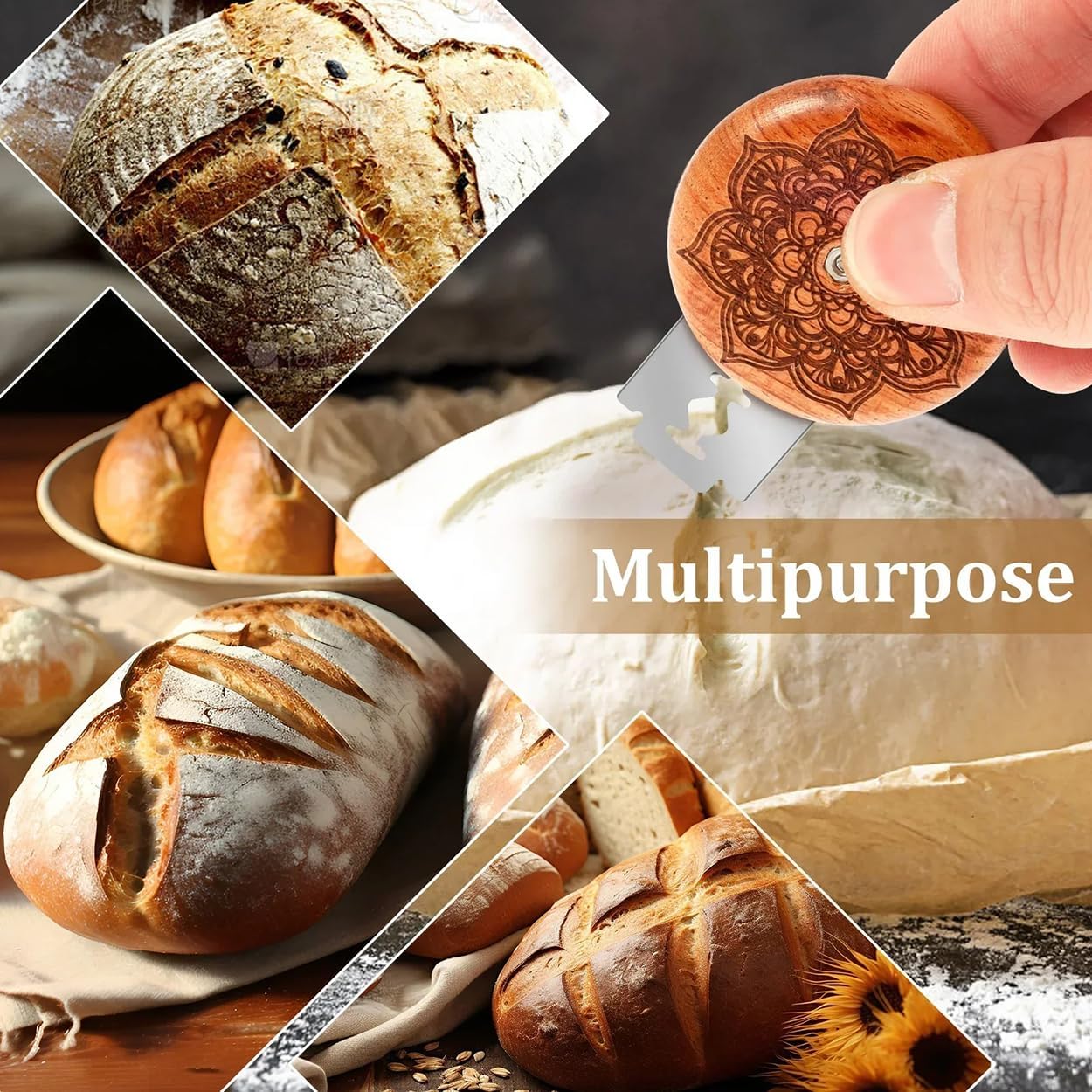 Bread Lame Cutter with 5 Blades and Leather Storage Case Bread Sourdough Cutting Slashing Scoring Tool Knife for Artisan Bread and Baguette