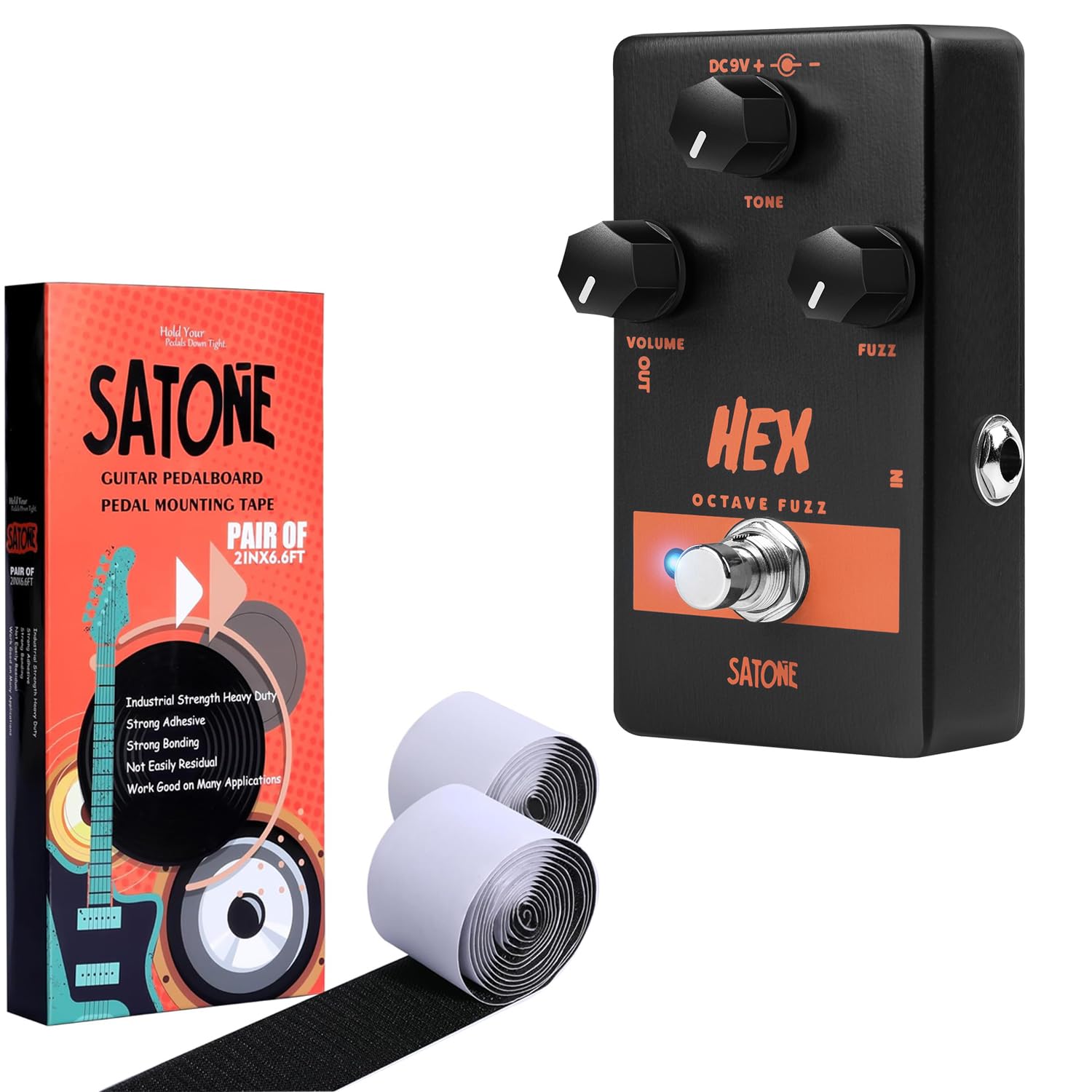 Satone S804 Hex Octave Fuzz Electric Guitar Effect Pedal and Satone Pedalboard Mounting Tape : Musical Instruments