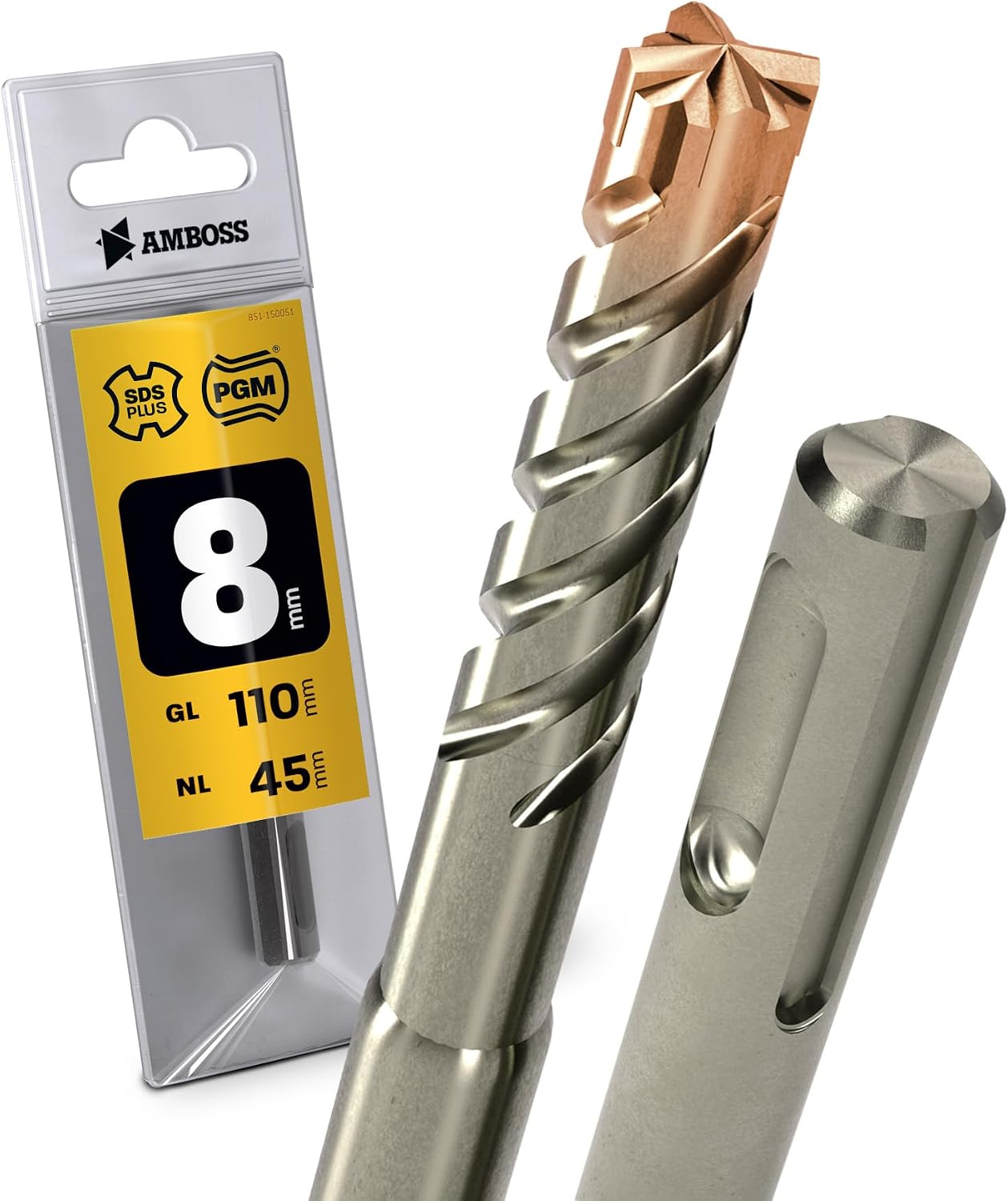 SDS Plus Hammer Drill Bit 4 x Cutting PGM Diameter 8.0 mm x 45 mm - Amboss Werkzeuge SDS Crusher 4 - HM Concrete Drill Carbide Professional Drill Bit 8.0 mm x 45 - Masonry Drill Reinforced Concrete Masonry Brick Sand-lime Stone