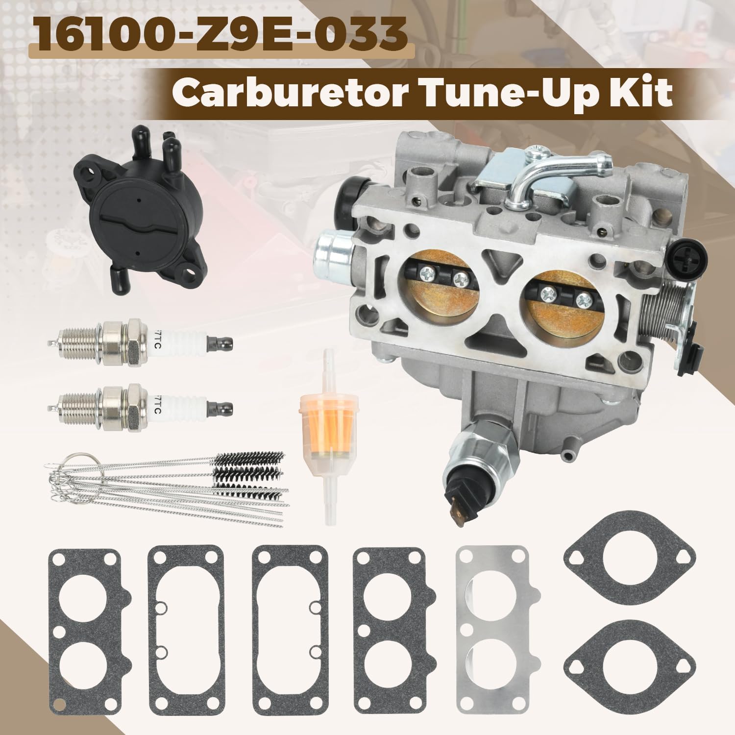16100-Z9E-033 Carburetor Tune-Up Kit w/ 16700-Z6L-003 4-Nipple Fuel Pump Fit for Honda GX630 GX630R GX630RH GX660 GX690 GX690R V-Twin Cylinder Engines