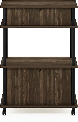 Miniatura 5 de Furinno Turn-N-Tube - Carrito de almacenamiento de cocina con gabinete y ruedas con cerradura, nogal Columbianegro