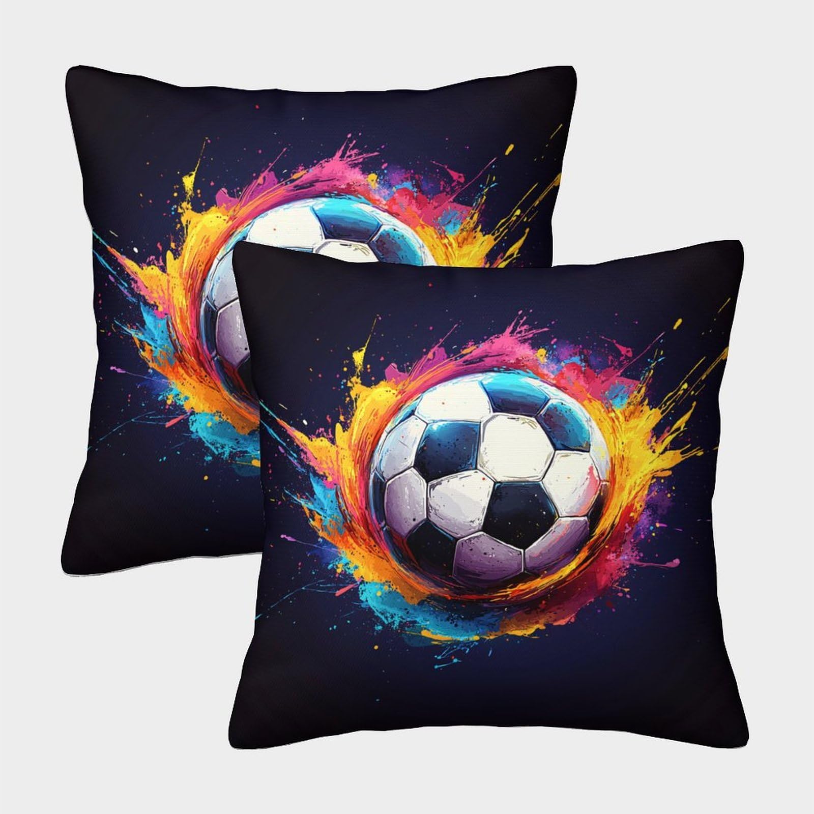 QFVANSIYO 3D Printed Colorful Soccer Pillowcase Microfiber Bedroom Bedding Decor Football Pillow Cover Soft for Adults Teens 50x50cm