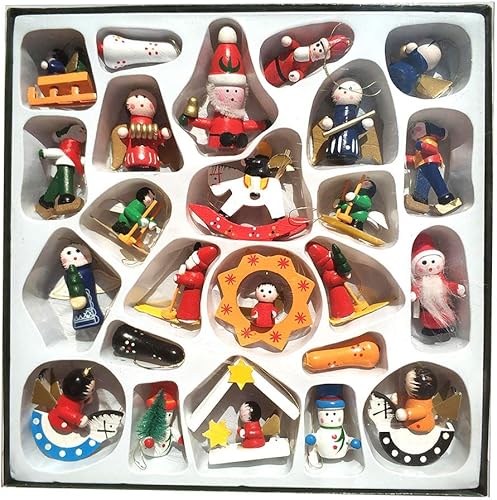 Generic Mini adornos de Navidad de madera, adornos de tesoros pequeños, Papá Noel, muñeco de nieve, ángeles, decoración colgante, rellenos de
