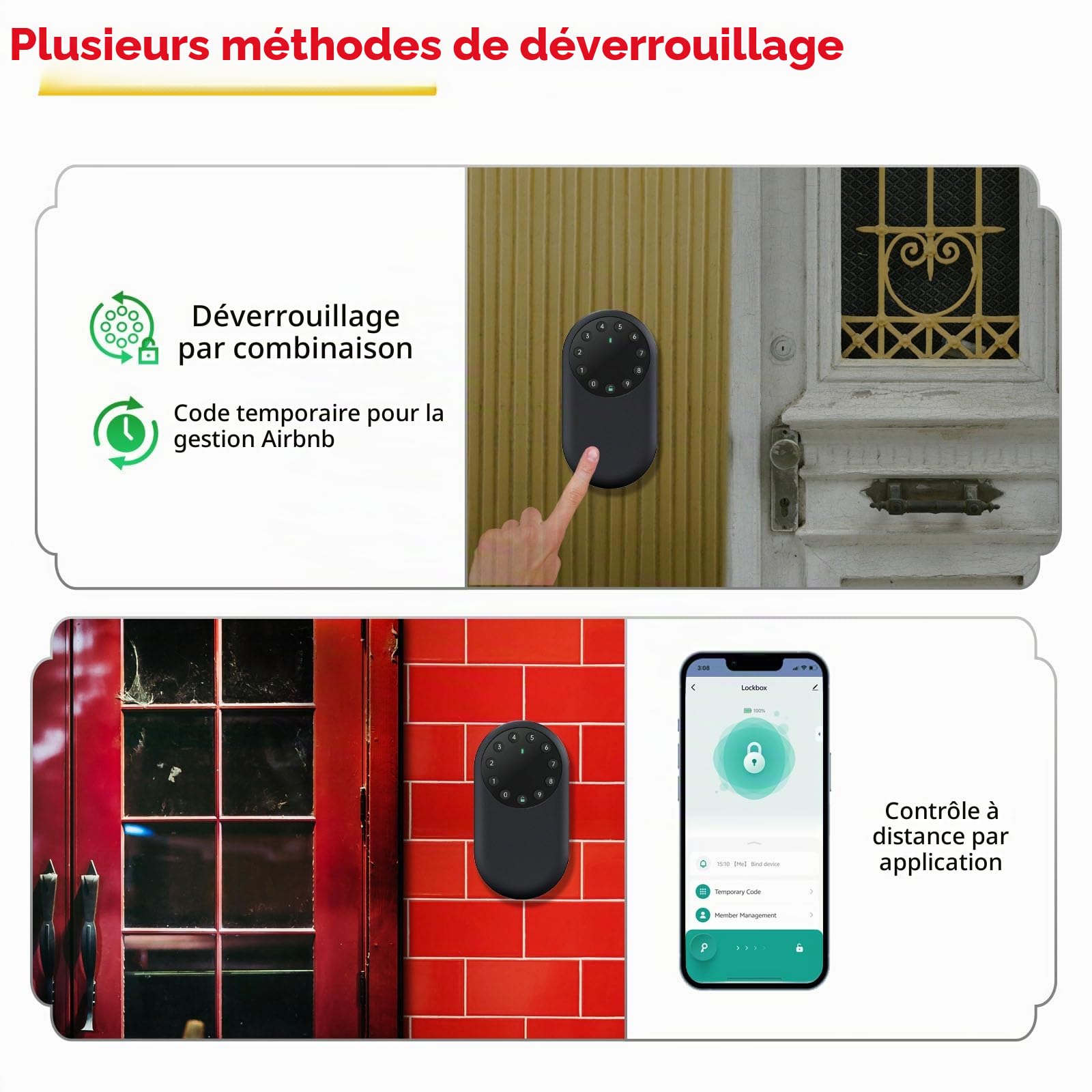 SEPOX Boîte à clés intelligente, Coffre à clés portable et fixé au mur pour l'extérieur avec contrôle Bluetooth et application – Aluminium résistant aux intempéries