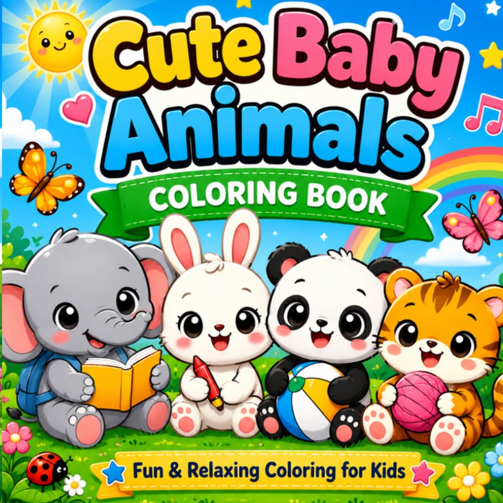 Cute Baby Animals Coloring Book: Fun & Relaxing Coloring for Kids