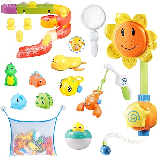Juguetes de baño, juguete de bañera con cabezal de ducha, pista deslizante para niños pequeños y bebés, juguete flotante sin moho, juego de pesca,